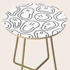 Black and white happy smiling face cartoon pattern Side Table Gallery Image 2