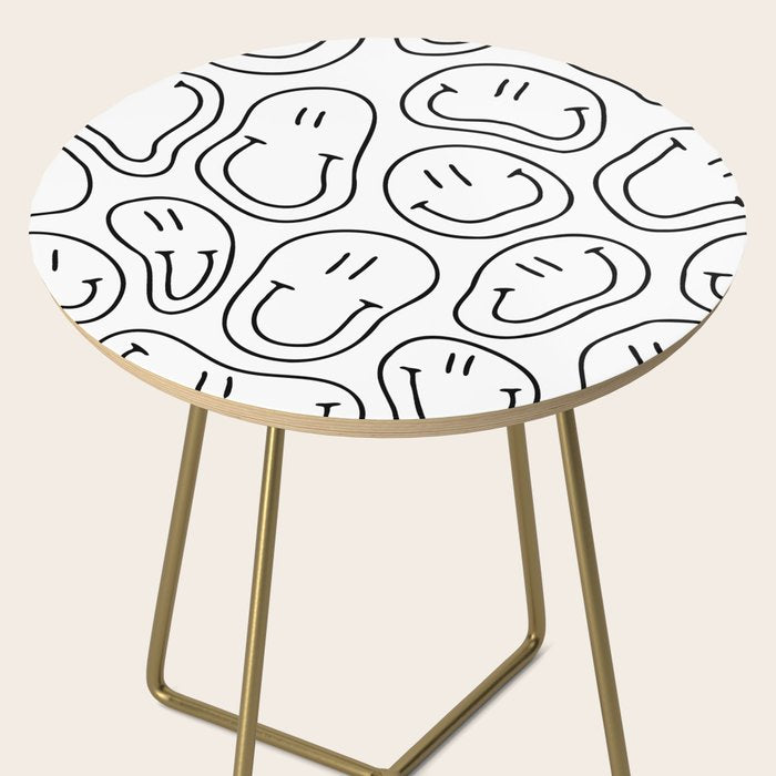 Black and white happy smiling face cartoon pattern Side Table Gallery Image 2