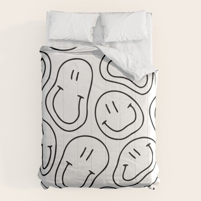 Black and white happy smiling face cartoon pattern Comforter Gallery Image 6