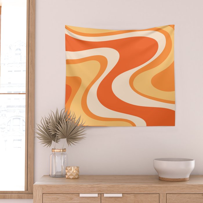 Tangerine Wave Machine - Retro Orange Abstract Wall Tapestry Gallery Image 2