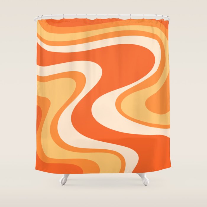Tangerine Wave Machine - Retro Orange Abstract Shower Curtain Gallery Image 1