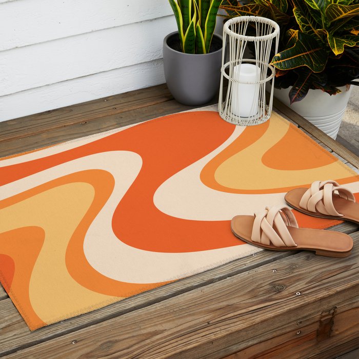 Tangerine Wave Machine - Retro Orange Abstract Outdoor Rug Gallery Image 2
