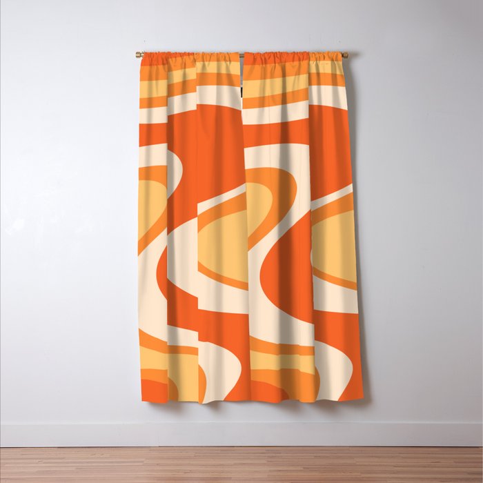 Tangerine Wave Machine - Retro Orange Abstract Window Curtain Gallery Image 3