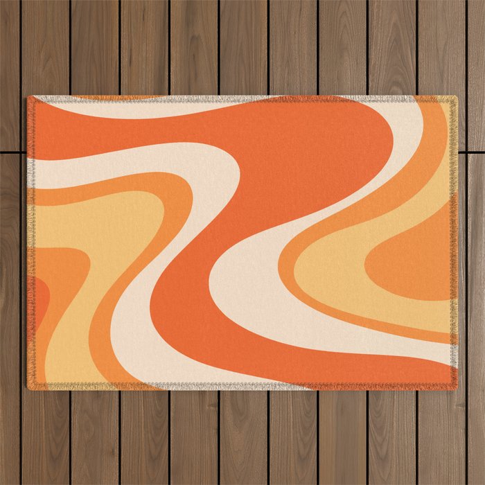 Tangerine Wave Machine - Retro Orange Abstract Outdoor Rug Gallery Image 1