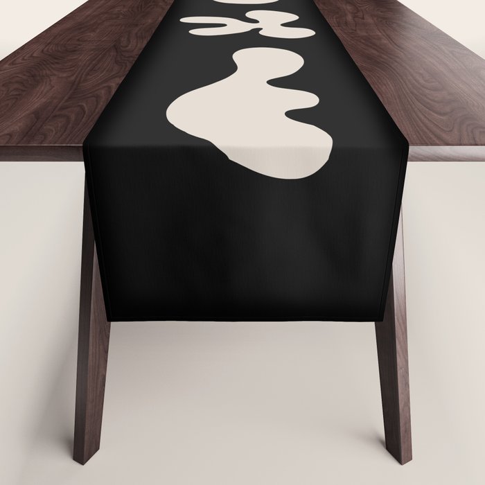 Mid Century Modern Organic Shapes 352 Black and Linen White Table Runner Gallery Image 1