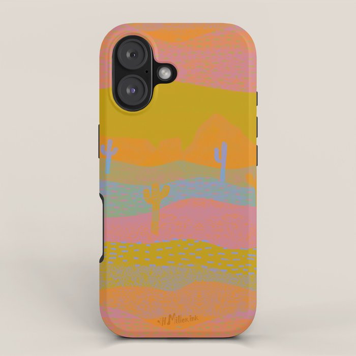 Vintage Western Desert Landscape in Dusty Neon iPhone Case Gallery Image 1
