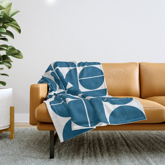 Mid Century Modern Geometric 04 Blue Throw Blanket Gallery Image 1