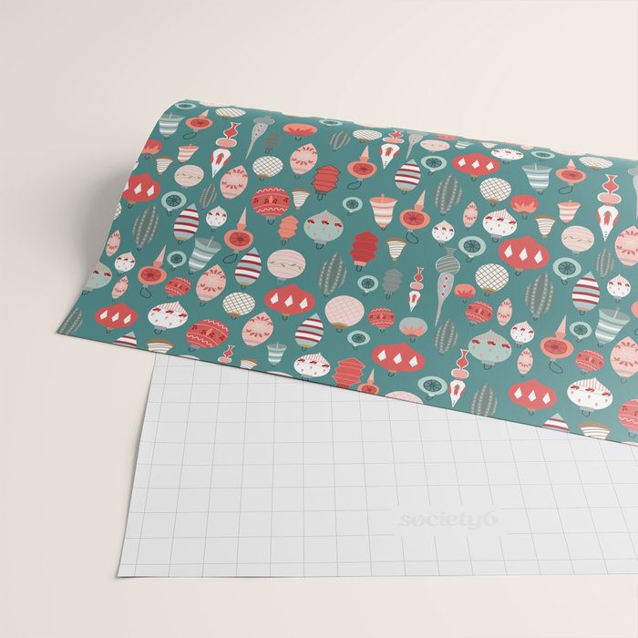 Vintage Christmas baubles teal background Wrapping Paper Gallery Image 2