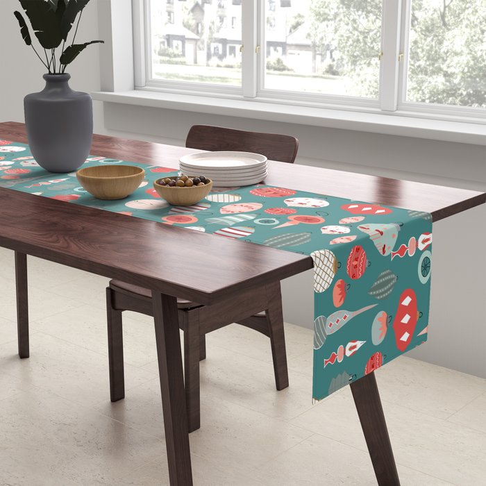 Vintage Christmas baubles teal background Table Runner Gallery Image 2