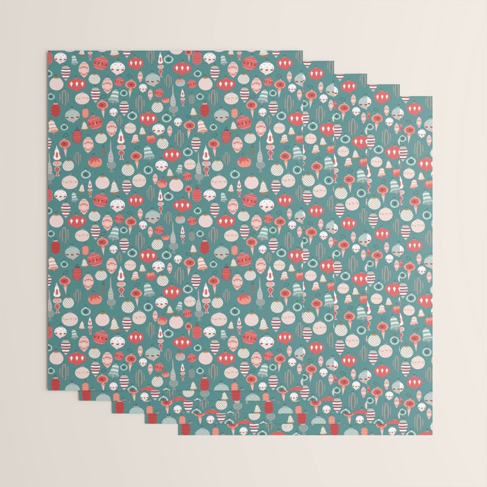 Vintage Christmas baubles teal background Wrapping Paper Gallery Image 3