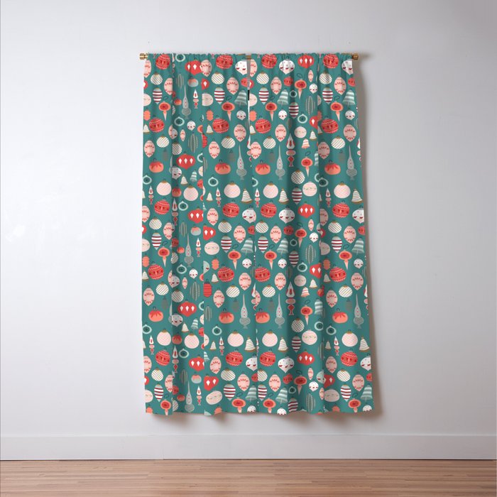 Vintage Christmas baubles teal background Window Curtain Gallery Image 3