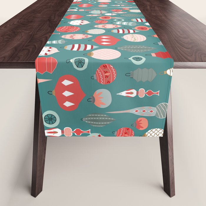 Vintage Christmas baubles teal background Table Runner Gallery Image 1