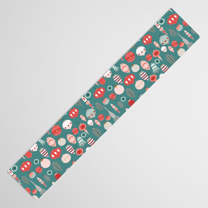 Vintage Christmas baubles teal background Table Runner Gallery Image 3