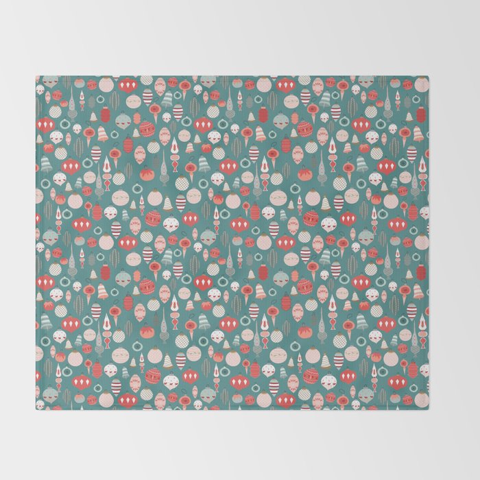 Vintage Christmas baubles teal background Throw Blanket Gallery Image 2
