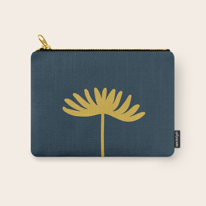 Tall Flower - Minimalist Floral in Light Mustard and Navy Blue Carry All Pouch Gallery Image 1