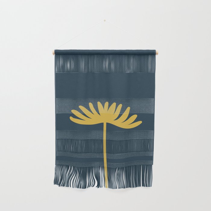 Tall Flower - Minimalist Floral in Light Mustard and Navy Blue Wall Hanging Gallery Image 1