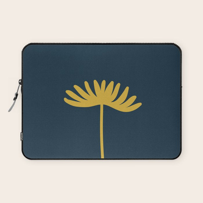Tall Flower - Minimalist Floral in Light Mustard and Navy Blue Laptop Sleeve Gallery Image 1