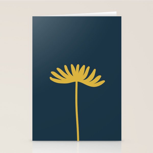 Tall Flower - Minimalist Floral in Light Mustard and Navy Blue Stationery Card Gallery Image 2