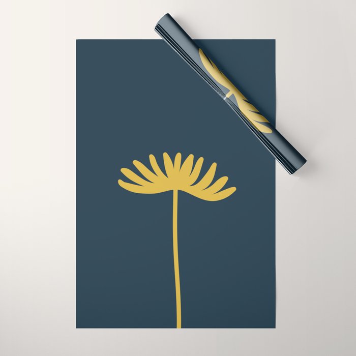 Tall Flower - Minimalist Floral in Light Mustard and Navy Blue Wrapping Paper Gallery Image 1