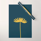 Tall Flower - Minimalist Floral in Light Mustard and Navy Blue Wrapping Paper Gallery Image 1