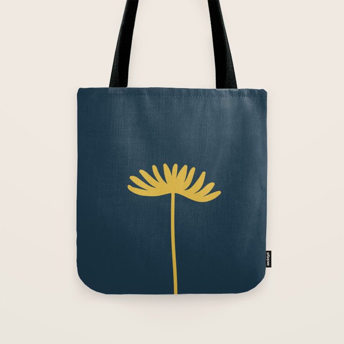 Tall Flower - Minimalist Floral in Light Mustard and Navy Blue Tote Bag Gallery Image 1