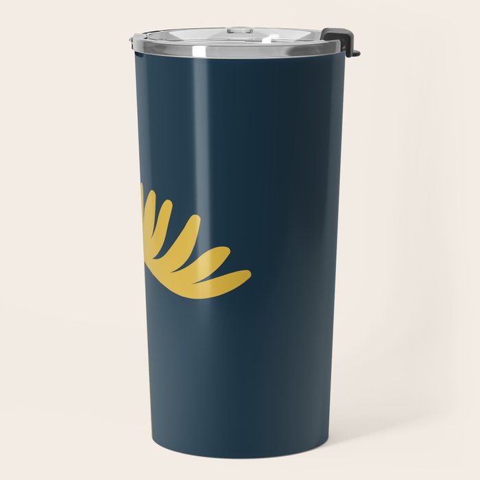 Tall Flower - Minimalist Floral in Light Mustard and Navy Blue Travel Mug Gallery Image 2