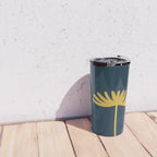 Tall Flower - Minimalist Floral in Light Mustard and Navy Blue Travel Mug Gallery Image 4