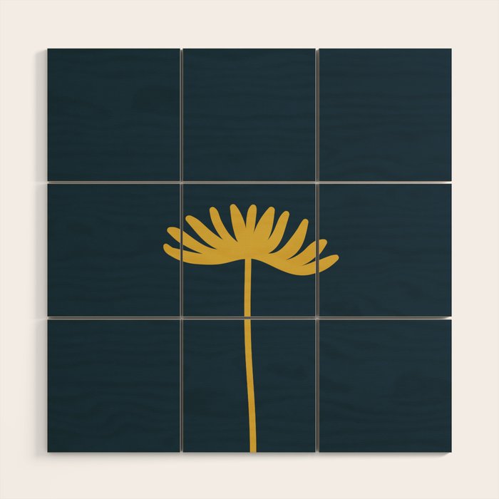 Tall Flower - Minimalist Floral in Light Mustard and Navy Blue Wood Wall Art Gallery Image 1