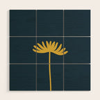 Tall Flower - Minimalist Floral in Light Mustard and Navy Blue Wood Wall Art Gallery Image 1