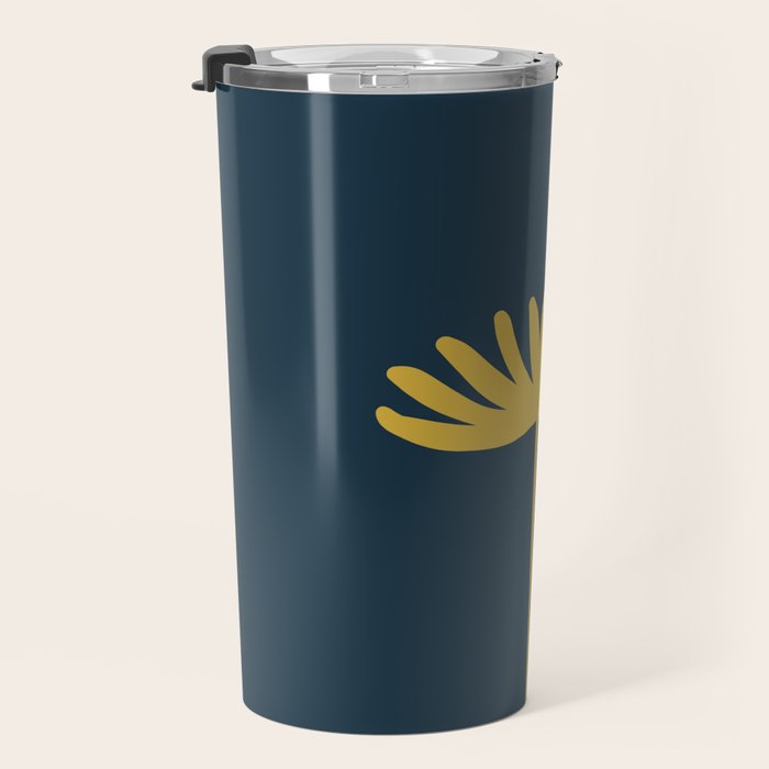 Tall Flower - Minimalist Floral in Light Mustard and Navy Blue Travel Mug Gallery Image 3