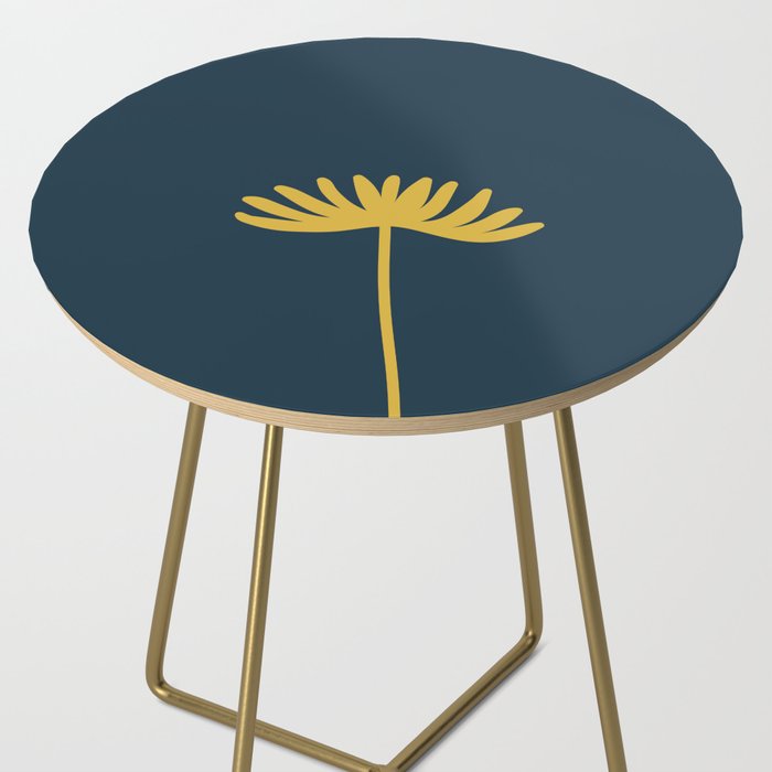 Tall Flower - Minimalist Floral in Light Mustard and Navy Blue Side Table Gallery Image 2