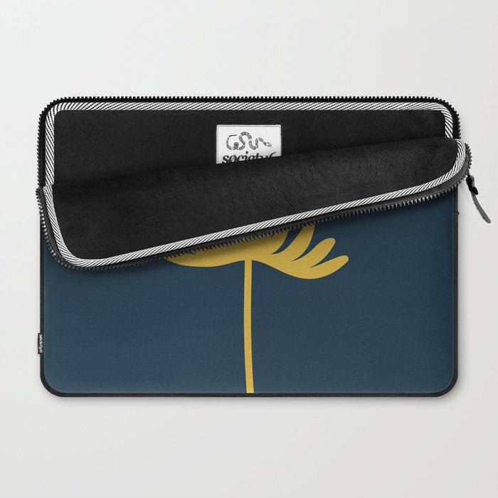 Tall Flower - Minimalist Floral in Light Mustard and Navy Blue Laptop Sleeve Gallery Image 2