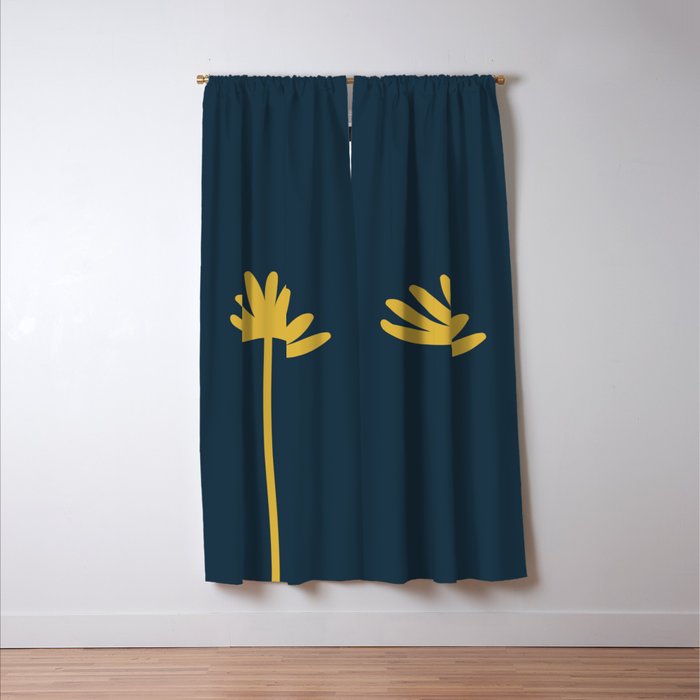 Tall Flower - Minimalist Floral in Light Mustard and Navy Blue Window Curtain Gallery Image 3