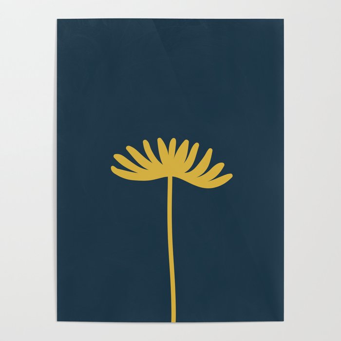 Tall Flower - Minimalist Floral in Light Mustard and Navy Blue Poster Gallery Image 4