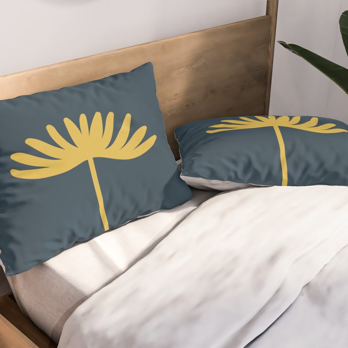 Tall Flower - Minimalist Floral in Light Mustard and Navy Blue Pillow Sham Gallery Image 2