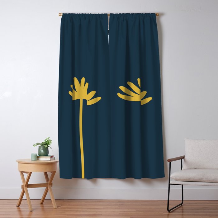 Tall Flower - Minimalist Floral in Light Mustard and Navy Blue Window Curtain Gallery Image 1
