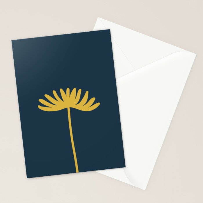 Tall Flower - Minimalist Floral in Light Mustard and Navy Blue Stationery Card Gallery Image 2