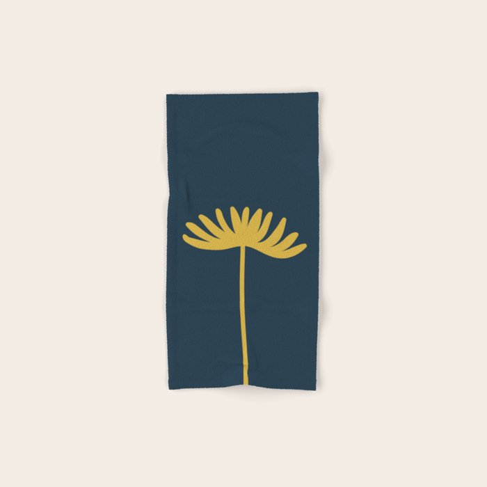 Tall Flower - Minimalist Floral in Light Mustard and Navy Blue Bath Towel Gallery Image 1
