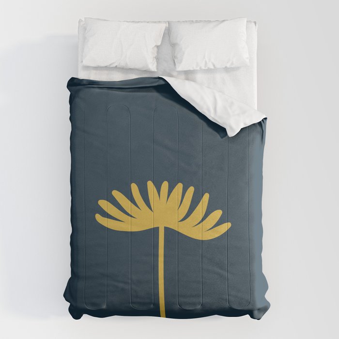 Tall Flower - Minimalist Floral in Light Mustard and Navy Blue Comforter Gallery Image 6