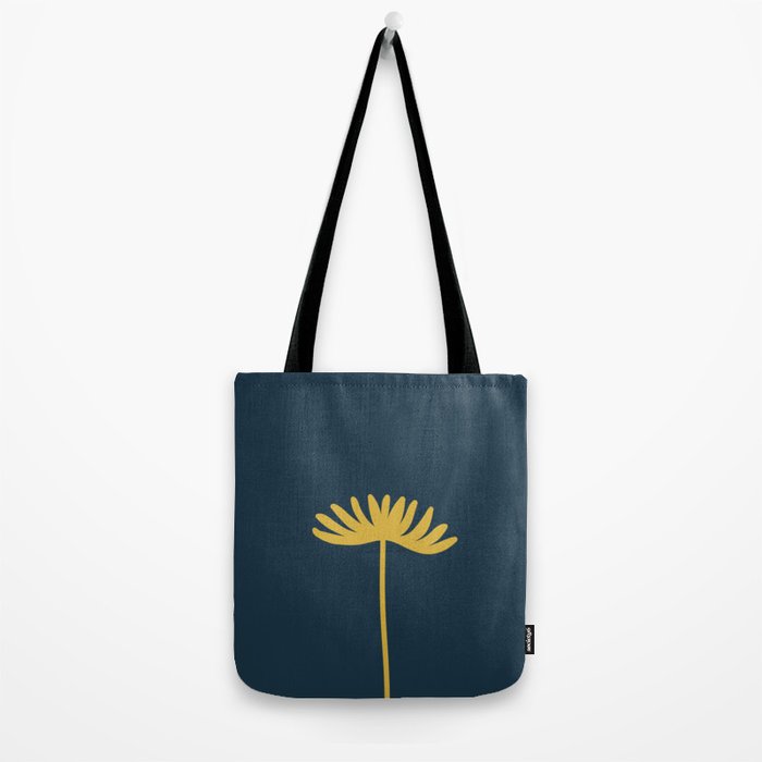 Tall Flower - Minimalist Floral in Light Mustard and Navy Blue Tote Bag Gallery Image 2
