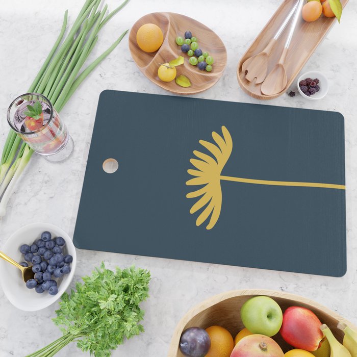 Tall Flower - Minimalist Floral in Light Mustard and Navy Blue Cutting Board Gallery Image 2