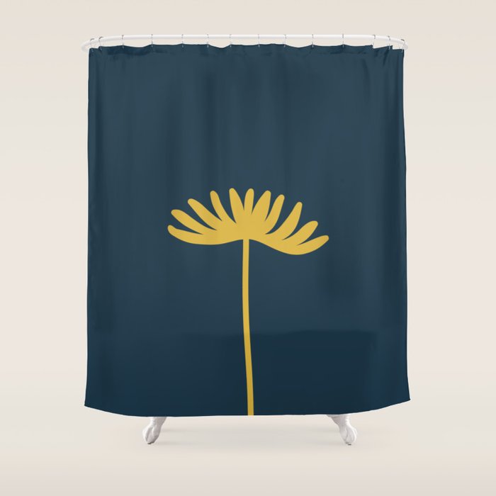 Tall Flower - Minimalist Floral in Light Mustard and Navy Blue Shower Curtain Gallery Image 1