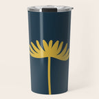 Tall Flower - Minimalist Floral in Light Mustard and Navy Blue Travel Mug Gallery Image 1