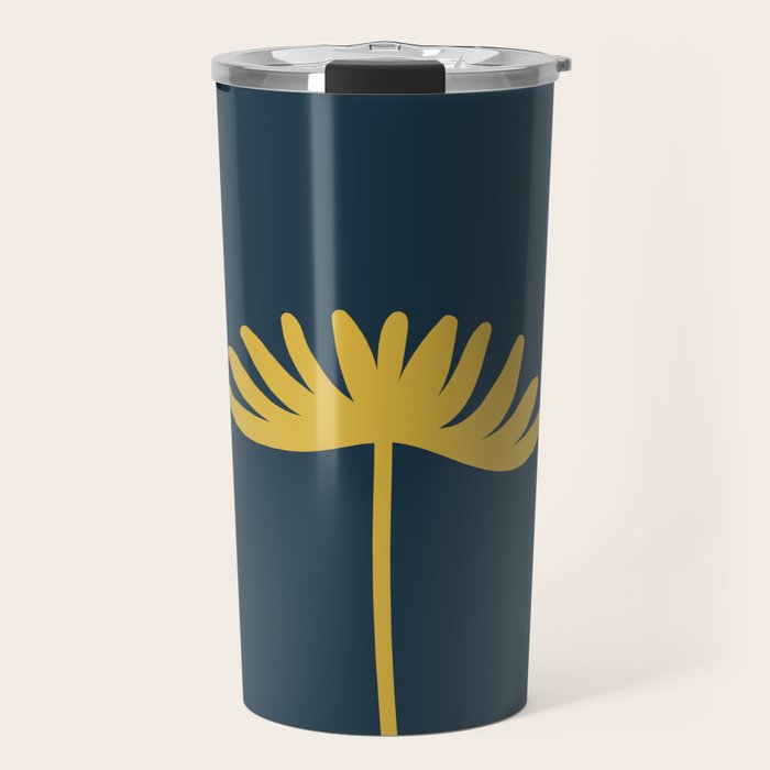 Tall Flower - Minimalist Floral in Light Mustard and Navy Blue Travel Mug Gallery Image 1