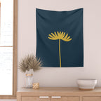 Tall Flower - Minimalist Floral in Light Mustard and Navy Blue Wall Tapestry Gallery Image 2