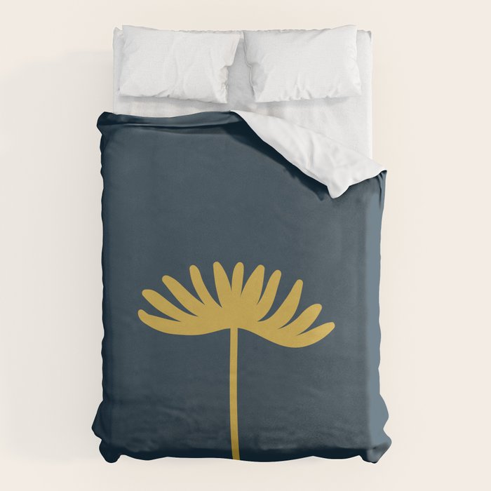 Tall Flower - Minimalist Floral in Light Mustard and Navy Blue Duvet Cover Gallery Image 6