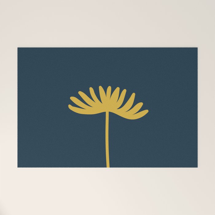 Tall Flower - Minimalist Floral in Light Mustard and Navy Blue Welcome Mat Gallery Image 1