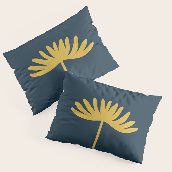 Tall Flower - Minimalist Floral in Light Mustard and Navy Blue Pillow Sham Gallery Image 3