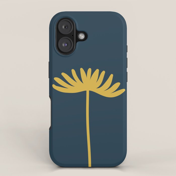 Tall Flower - Minimalist Floral in Light Mustard and Navy Blue iPhone Case Gallery Image 1