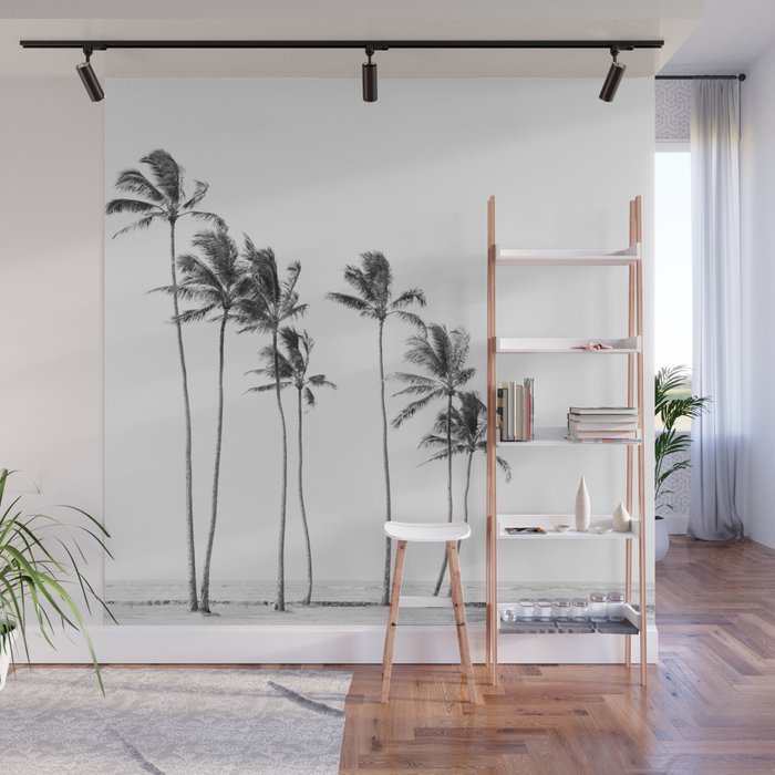 Hawaii Palm Trees - Black and White Photography Wall Mural Gallery Image 1